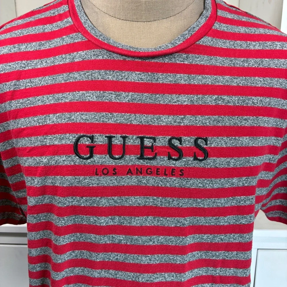 Guess Originals Mens‎ Red Gray Stripe Logo T Shirt Size L - Picture 3 of 6